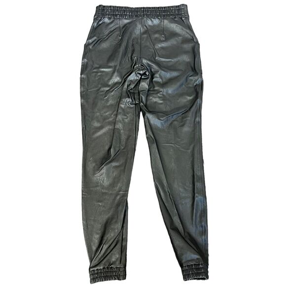 Spanx Black Faux Leather Like Joggers Pants M Elastic Waist High Waist - Picture 13 of 16